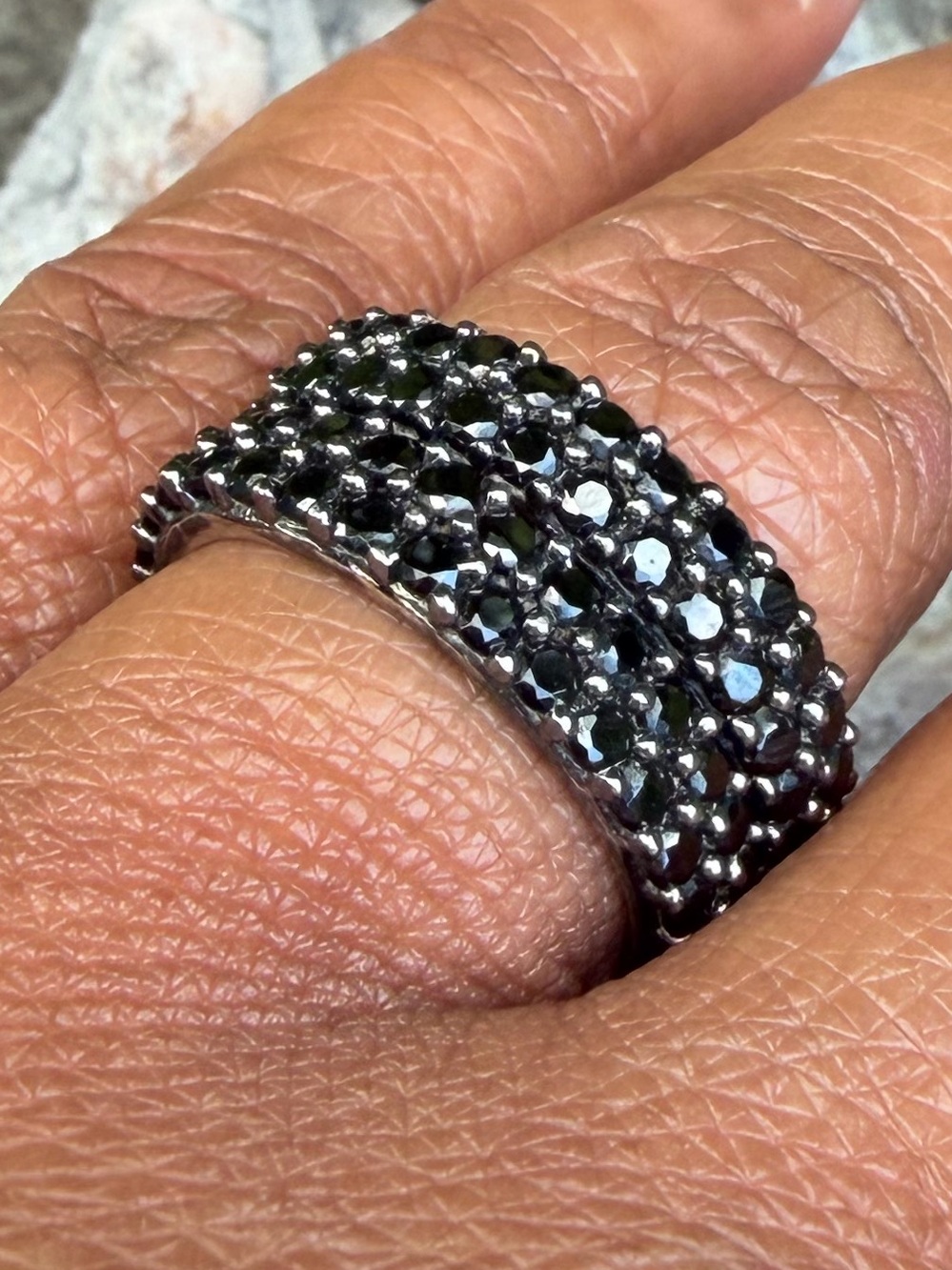 925 Sterling Silver Black Spinel Ring Stack Sz 6 & Brooch